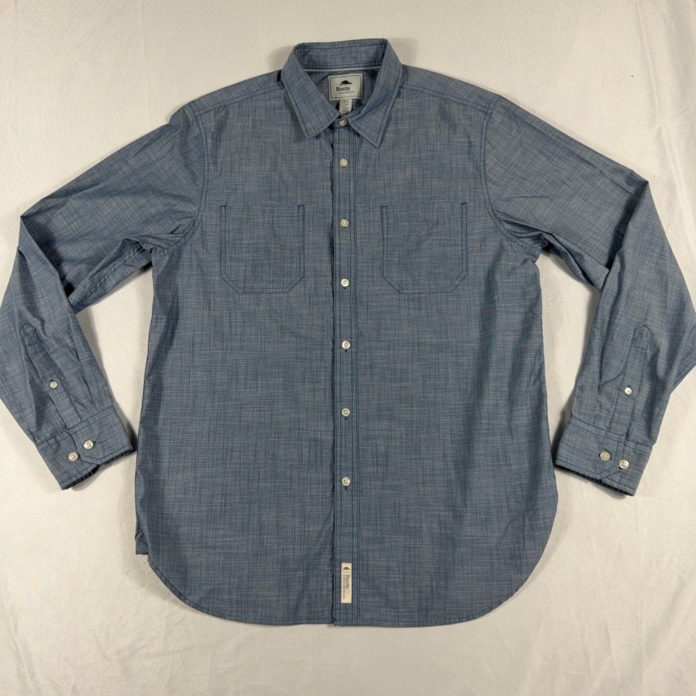 Roots 73 Long Sleeve Button Down Chambray Work Shirt‎ Large Blue Casual Mens